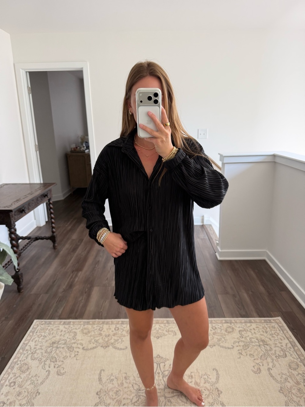 Amazon Black Pleated Long Sleeve Sleep Shirt